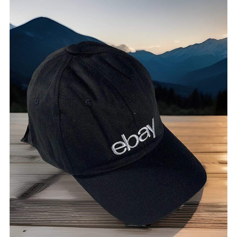 eBay Baseball Hat Black White Embroidered Logo Adjustable 2025 Seller Check-In